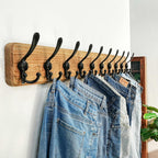 Dseap Coat Rack Wall - Heavy-Duty 38-1/4" Long, with Reinforced 10 Custom Tri-Hooks, Solid Wood Wall Hanger for Coats Hat Jackets - Rustic Farmhouse Entryway Storage,Weathered Brown & Black,Pack of 2