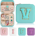 Parima Travel Jewelry Organizer Box - Small Case for Women, Mini Jewelry Box - Letter V, Aqua Blue