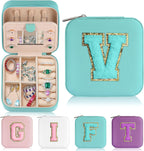 Parima Travel Jewelry Organizer Box - Small Case for Women, Mini Jewelry Box - Letter V, Aqua Blue