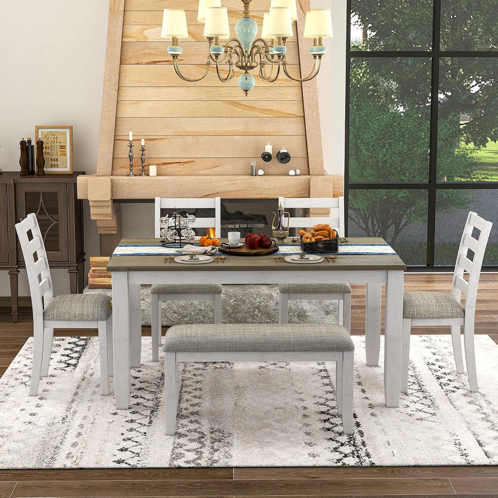 Harper & Bright Designs Rustic 6-Piece Dining Set with Table, 4 Upholster...
