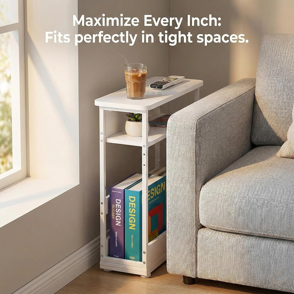 Narrow Side Table,3-Tier Slim End Table with Storage Shelf,Modern Sofa Table ...