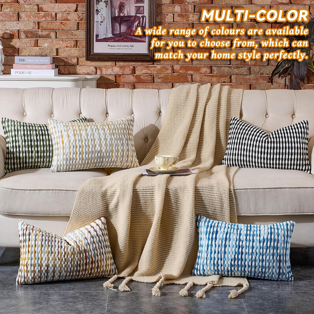 AmHoo Set of 2 Boho Chenille Pillow Cover,12 x 20-Inch Brown