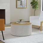 HomePop Modern Fabric Storage Ottoman with Wood Top -White Cream Boucle with Gray Yarn
