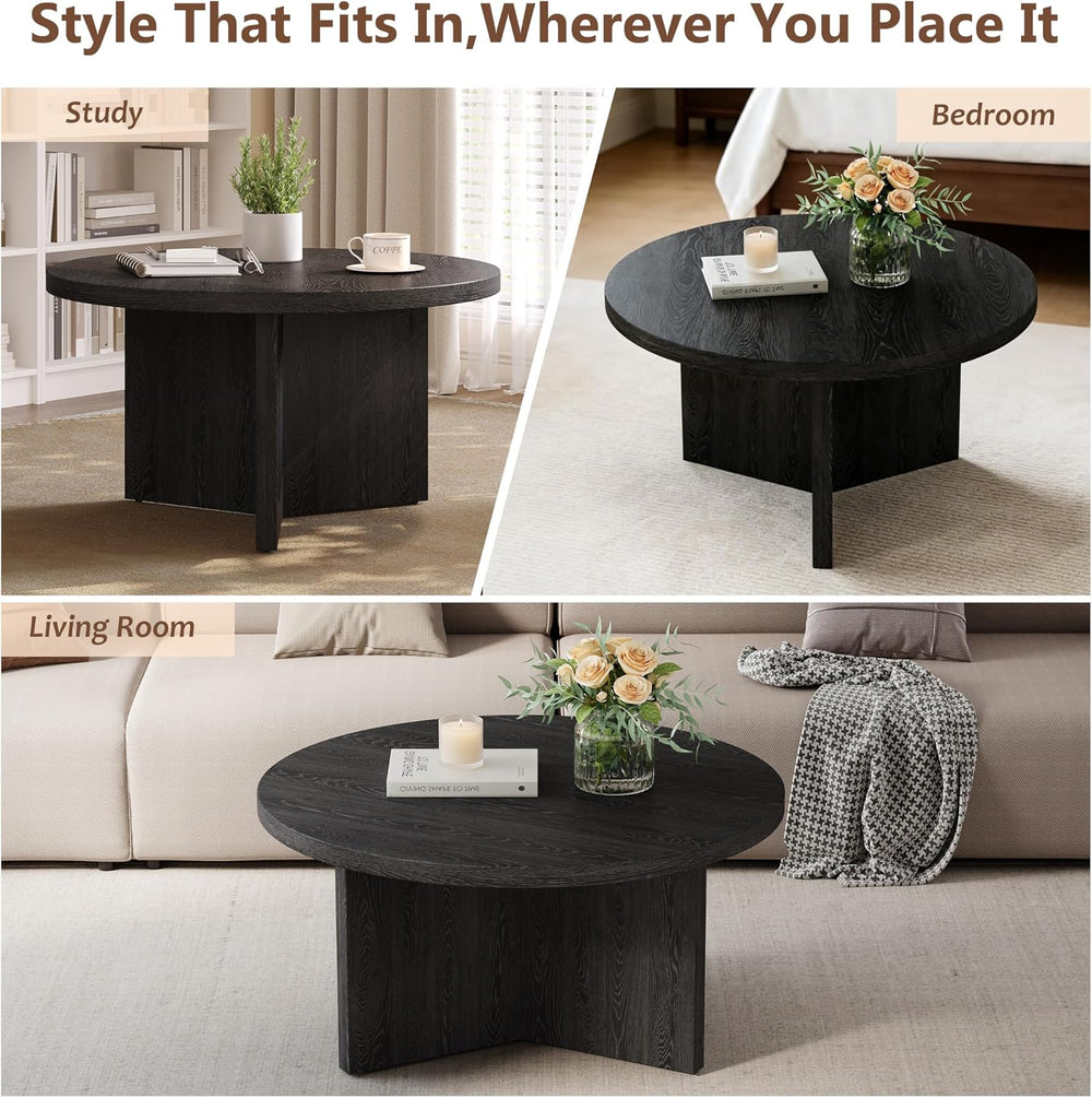Luoxiao Round Coffee Table 27.5" Modern Black Coffee Tables for Living Room