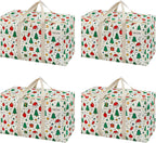 VENO 4 Pack Moving Bags and Large Christmas Storage Bins with lids. Alternative to Moving Boxes, Packing Supplies for College. Extra Large Heavy Duty Totes for Packaging (Jingle Mix, 4 Pack)