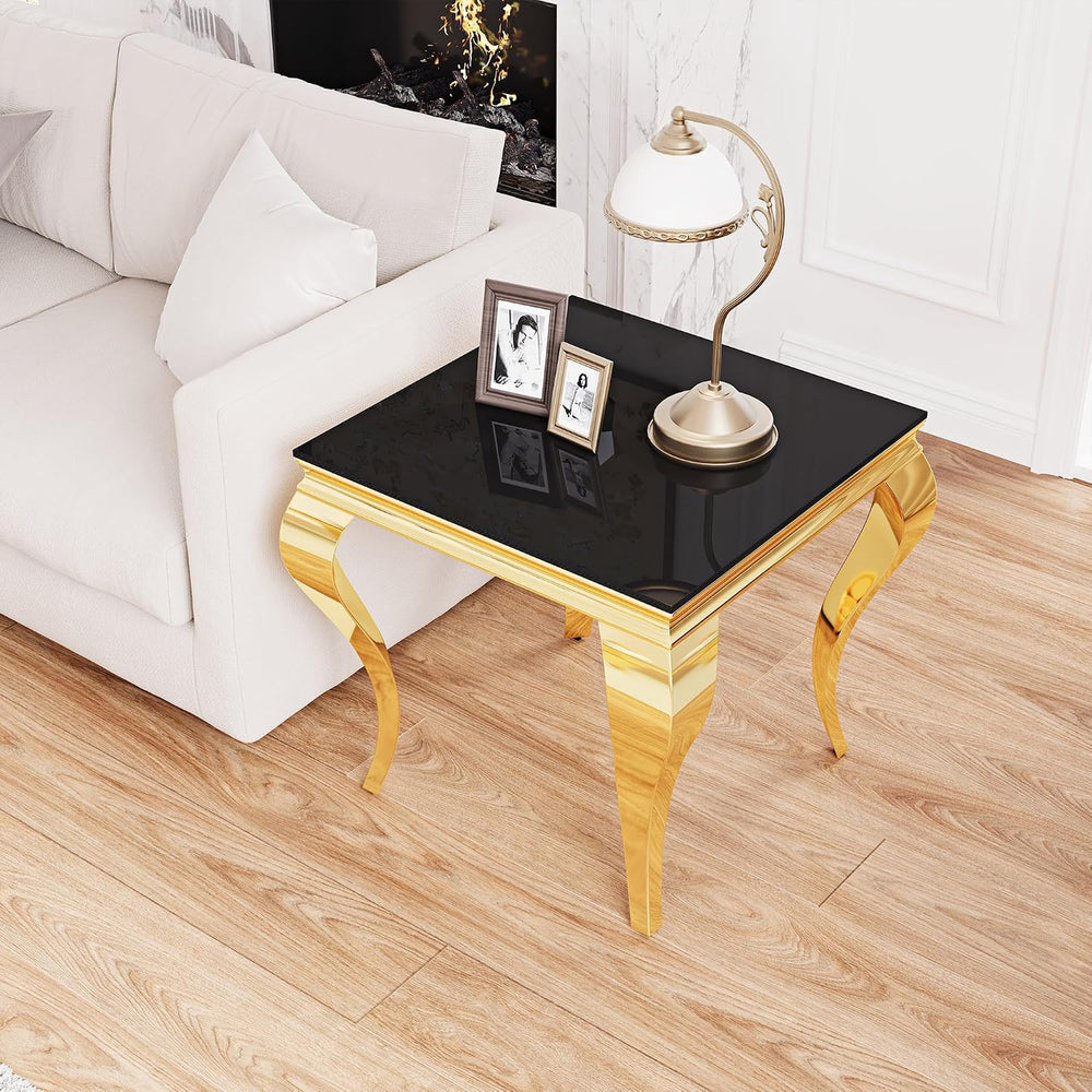 Square Glass End Table, 23" Modern Side Table with Black Tempered Glass ...