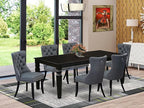 East West Furniture LGDA7-BLK-13 7 Piece Dining Set Includes a Rectangle Kitchen Table with Butterfly Leaf and 6 Polyester Fabric Upholstered Chairs, 42x84 Inch, Black