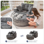 MAXYOYO Oversized Round Chaise Lounge Sofa, Upholstered Lounge Chair with 3 Pillows, Boneless Sofa Couch with Ottoman, Deep Seat Chair for Living Room, Bedroom, No Assembly, Dark Grey