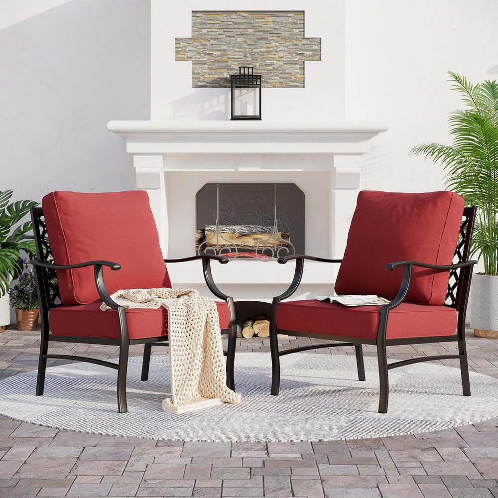 SUNSHINE VALLEY Metal Patio Chair Set of 2 with 5.75" Extra Thick Cushio...