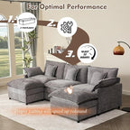 108" U Shaped Couch, Modular Sectional Sofa, 3-Seater Comfy Cloud Couch, Set of Modular Pieces with Movable Ottoman, Deep Seat Couches for Living Room, Chenille, Slate