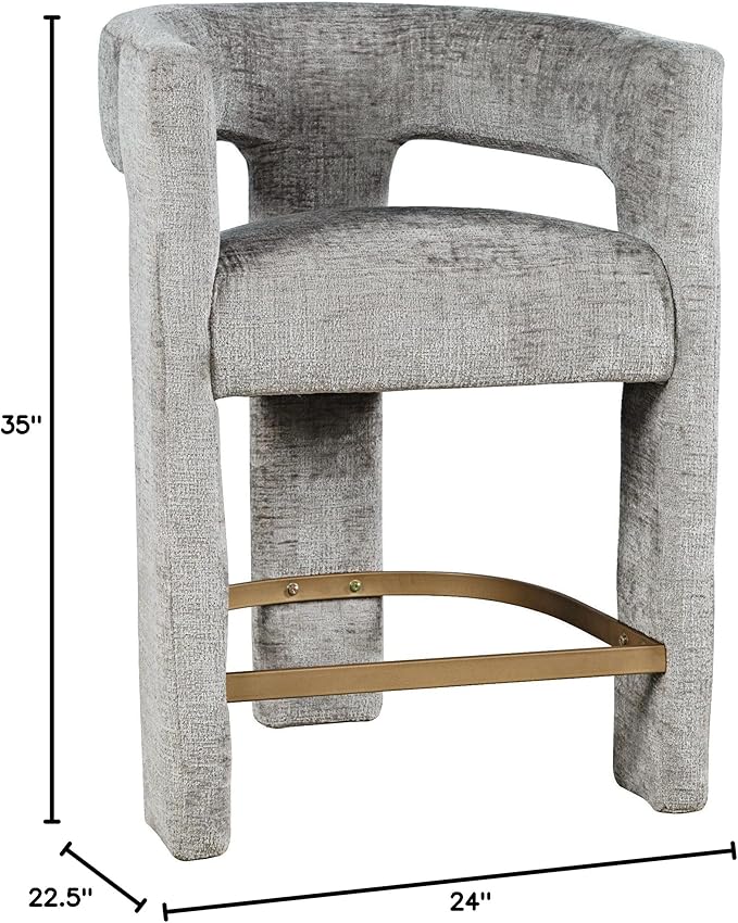 Jofran Upholstered Counter Stool with Arms – Versatile Barstools – Stylish Seating for Kitchen Dining Room or Home Bar, Grey, Single Stool