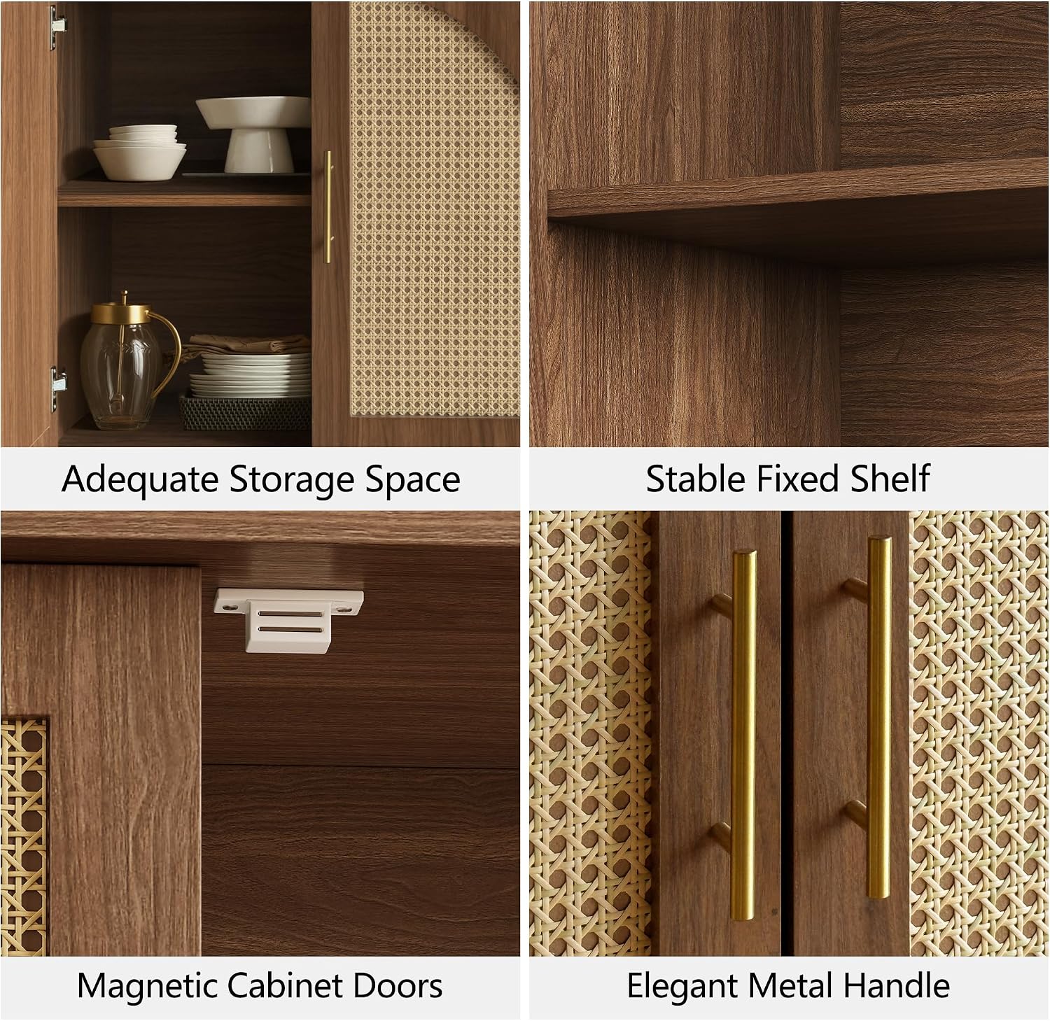 FORTUNETEC 63.8" Sideboard Buffet Cabinet with Storage, Natural Walnut | Accent Cabinet with Arched Doors, Boho Modular Media Console, Credenza for Living Room Kitchen Dining Room Entryway