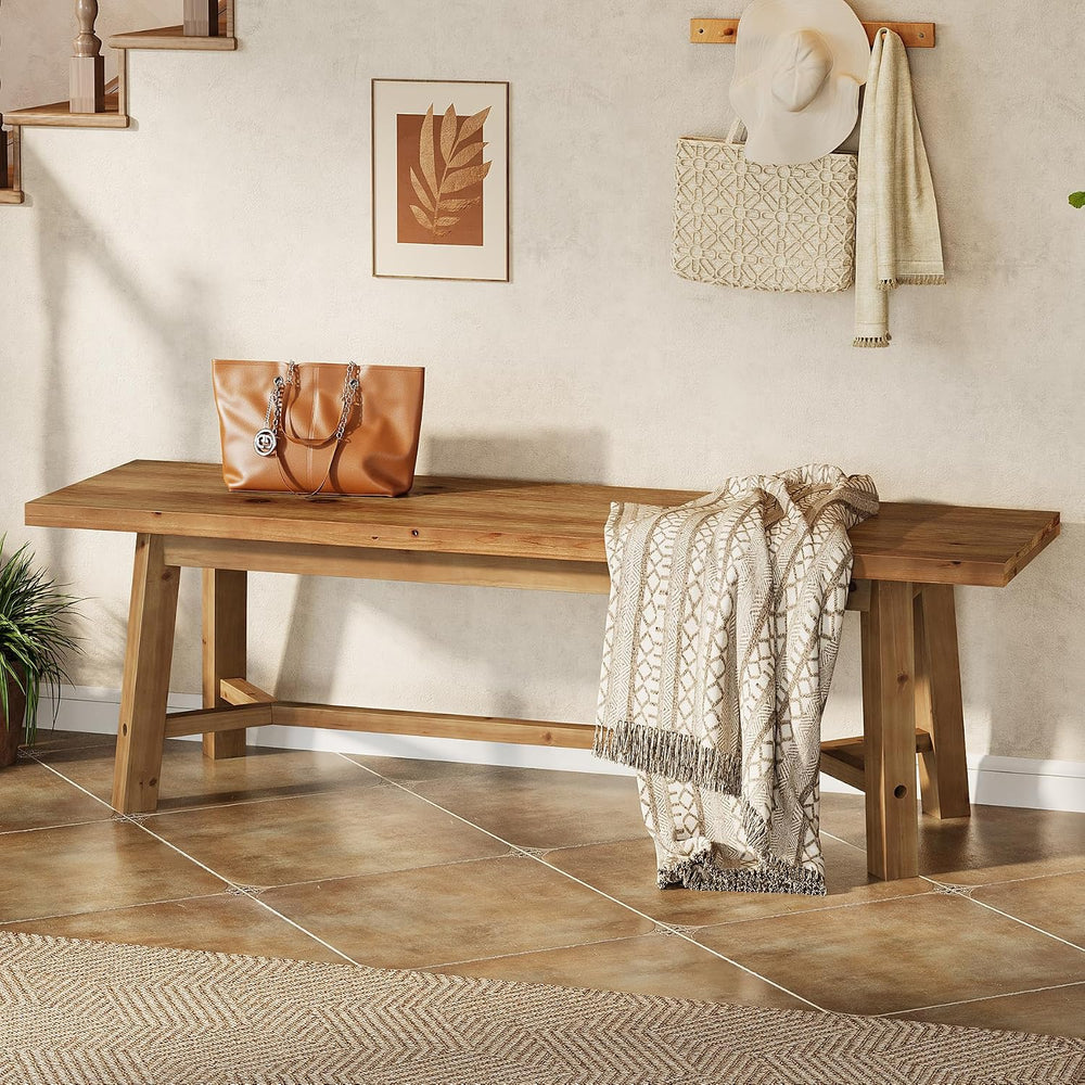 55" Solid Wood Bench, Farmhouse Bench Seat for Entryway | 55" L x 1...