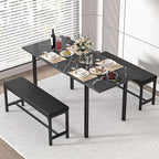 VECELO 3-Piece 63" Extendable Kitchen Table with Benches/Chairs, Modern Breakfast Dinette/Dining Room Set for 4/6/2, Small Space Saving Design, Easy Assembly