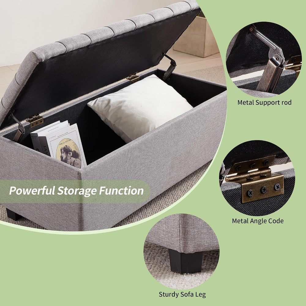 38-inch Grey Fabric Storage Ottoman Bench with Hinged Lid - Long End of Bed B...