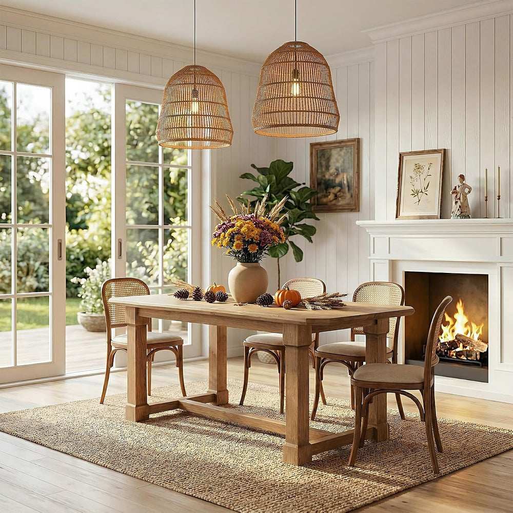 63" Solid Wood Dining Table, Rectangular Kitchen Table with Sturdy Legs,...