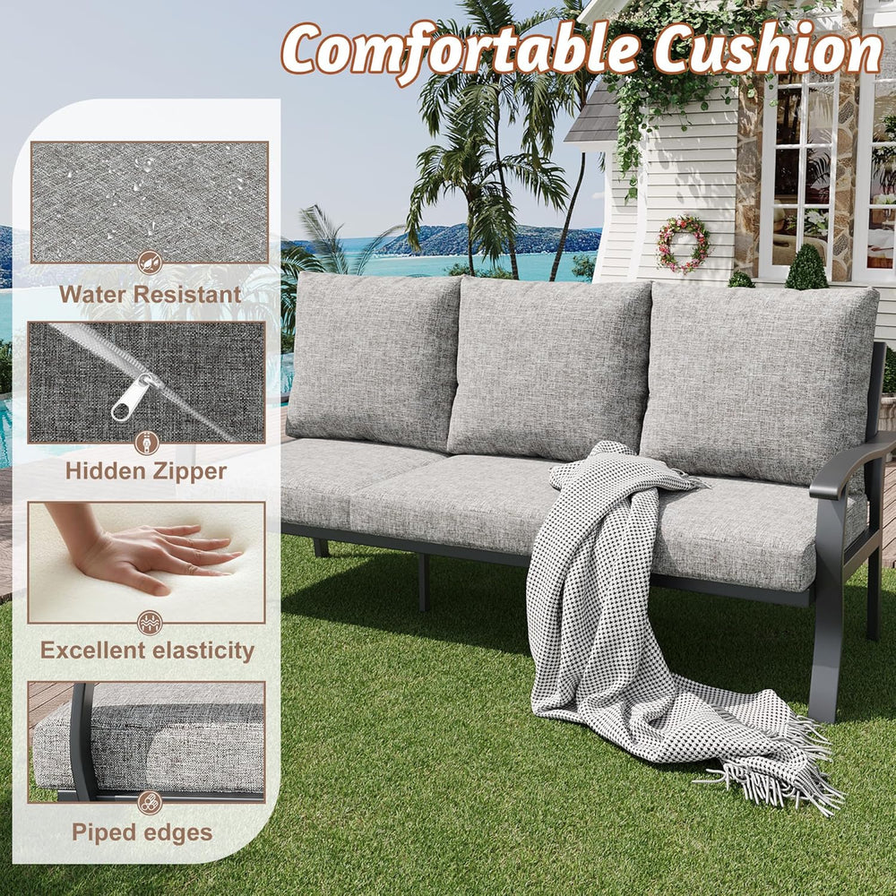 HOMREST Outdoor Couch Aluminum Patio Furniture Sofa, 3-Seat All-Weather Metal...