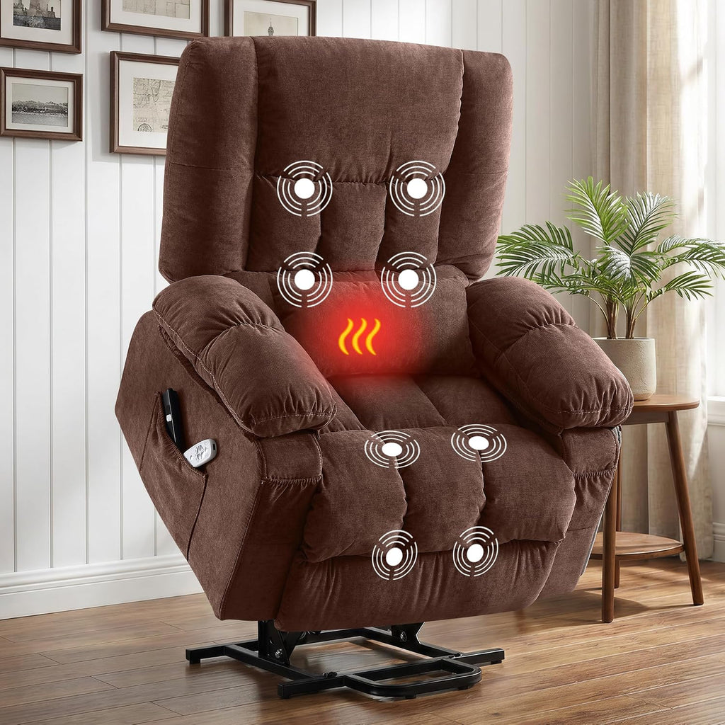 BOSMILLER Power Lift Recliner Chair with Massage and Heat for Elderly,Electric Lift Chair with USB Charging Runction and Side Pockets, Suitable for Living Rooms and bedrooms,Brown