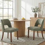 keoni Wooden Dining Chairs Set of 2, Mid Century Modern Upholstered Dining Room Chairs with Rubberwood Legs, Fabric Farmhouse Kitchen Chairs with Foot Pegs for Dining Room, Green