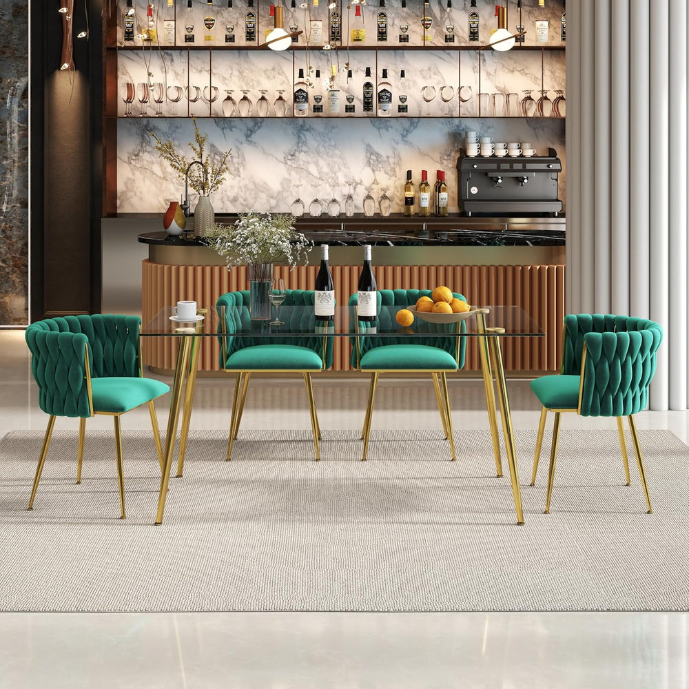 Baysitone 63" Modern Glass Dining Table with 4 Green Velvet Dining Chair...