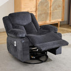 Swivel Recliner Chair for Adults,Oversized Rocker Recliner with Massage and Lumbar Heat,Rocking Chair with Side Pocket,2 Cup Holders,for Living Room