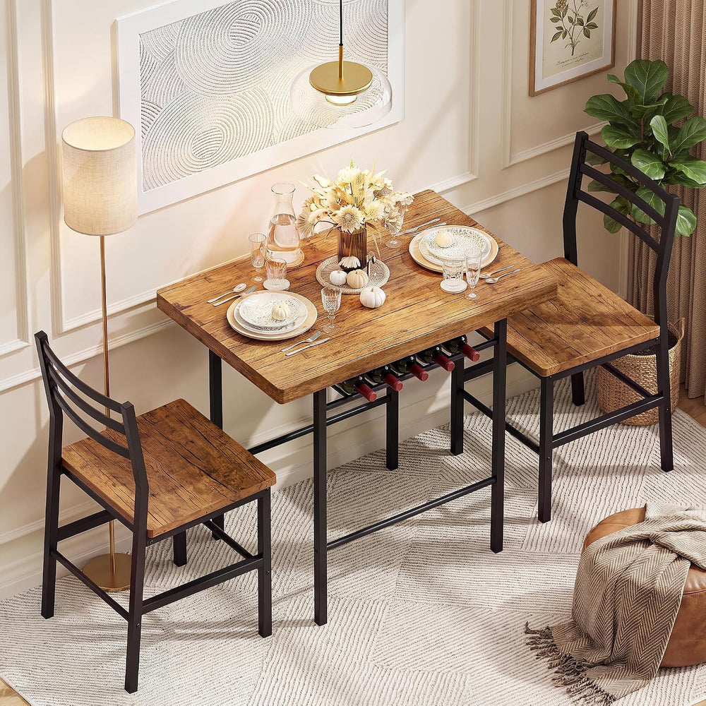 Furmax 3 Piece Kitchen & Dining Room Set, Dining Table Set for 2, Brown