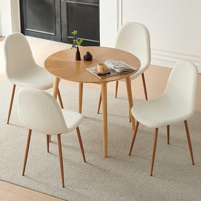 Dining Kitchen Chairs Set of 4, Modern Upholstered Living Room Chairs White Comfortable Teddy Fabric Bedroom Chairs, Space Saving Dining Side Chairs for Apartment, Restaurant