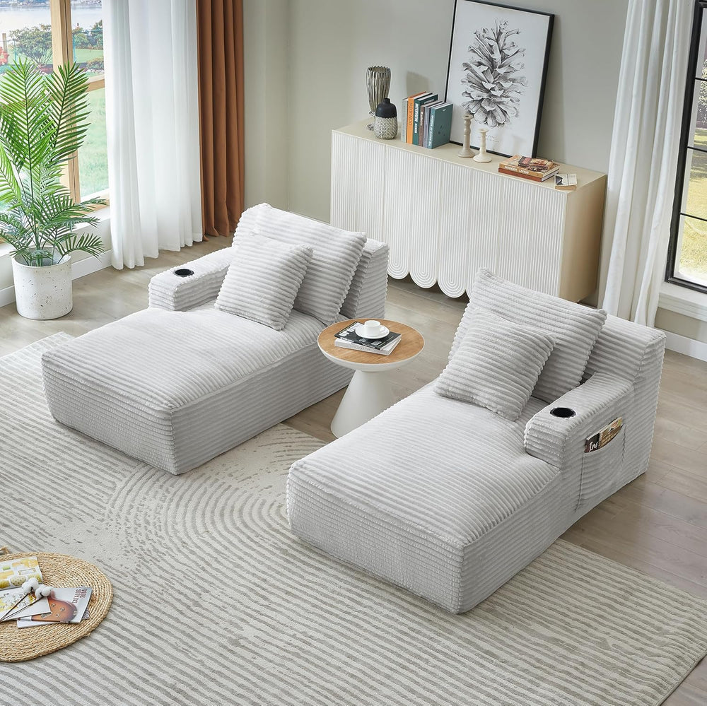 Eafurn Oversized Double Chaise Lounge Indoor with Cup Holders & Side Pock...