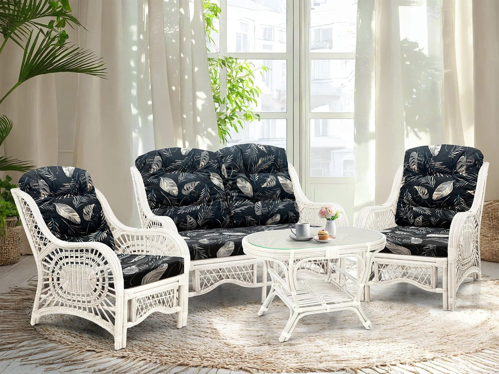 Malibu Lounge Loveseat Sofa Natural Rattan Wicker Handmade Design, White Colo...