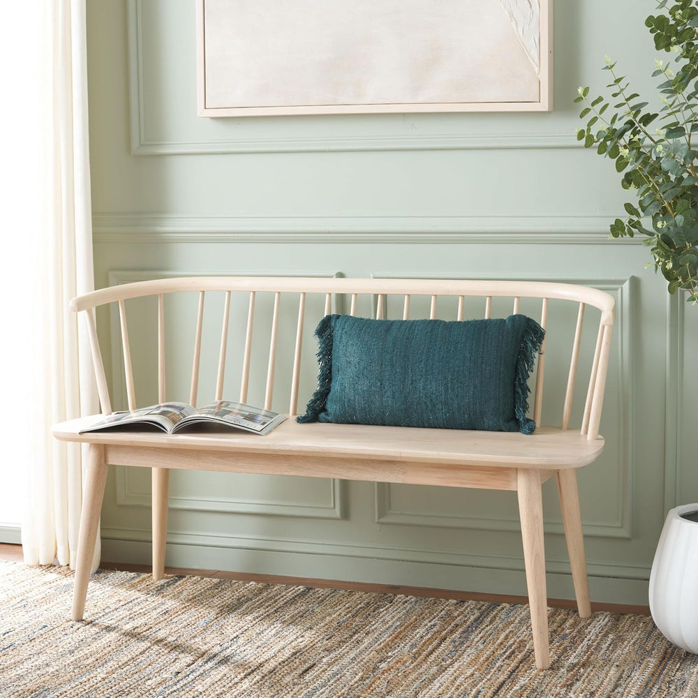 SAFAVIEH Furniture - Blanchard Spindle Bench - White Washed - Solid Wood - Cl...
