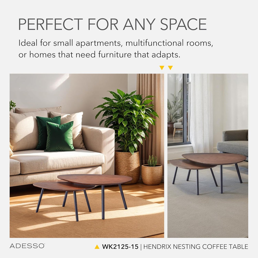 Adesso Set of 2 Nesting Coffee Tables, Walnut Oak & Matte Black | Hendrix...