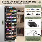 Kotkn 10-Tier Over the Door Shoe Organizer, 20 Pockets Holds 20-30 Pairs, Heavy-Duty Oxford Fabric with Hexagon Mesh for Boots & Sneakers-Black