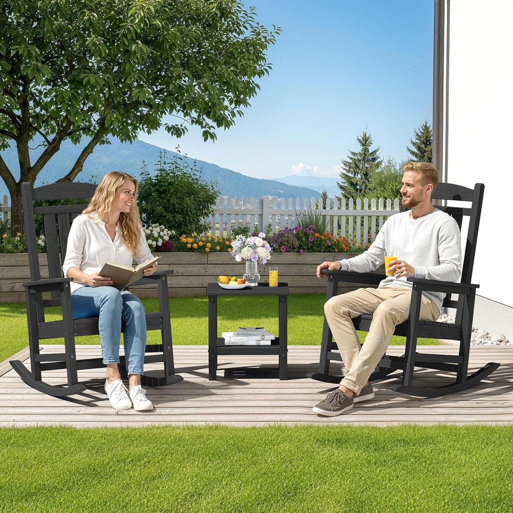 SERWALL Oversized HDPE Outdoor Rocking Chair Set of 2, Patio Rocking Chairs, ...