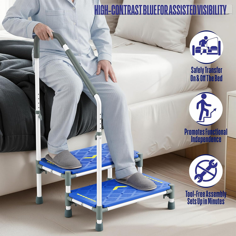 22 Inch Extra Long Step Stool with Handle for Elderly(2 Step Blue)