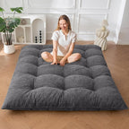 MAXYOYO Japanese Floor Mattress Full Size, 6" Foldable Futon Mattress Tufted Roll Up Floor Bed, Thick Chenille Tatami Mat Sleeping Pad for Camping Guest Room Dormitory Bedroom RV, Dark Grey