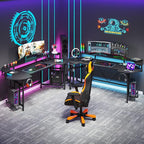 Tribesigns 75 Inch Gaming Desk with Monitor Shelf, Large PC Computer Desk with LED Lights, Gaming Table Gamer Desk for Bedroom, Home Office, Black