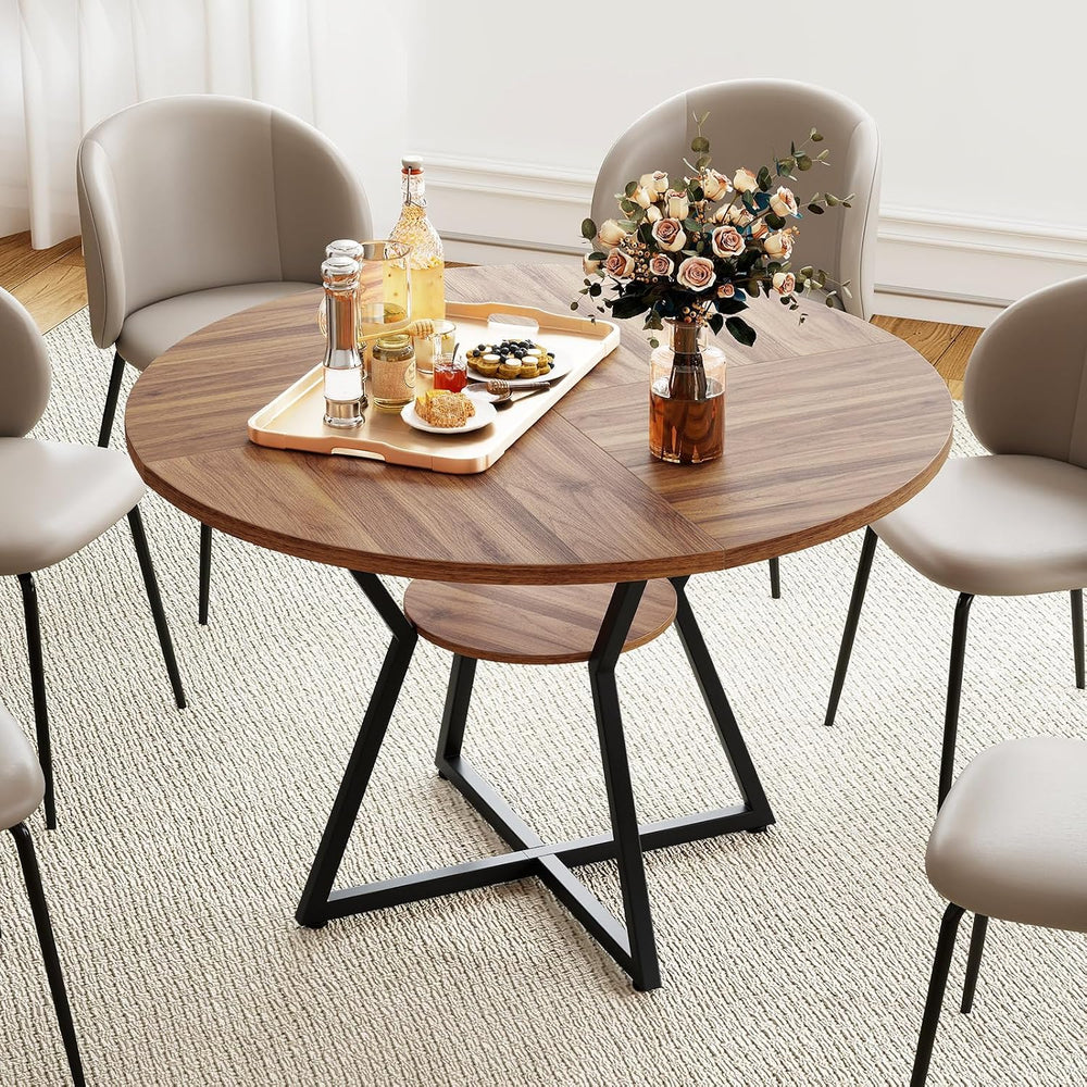 Giantex 47-inches Round Dining Table for 4, Kitchen Table with Storage Shelf,...