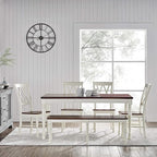 Crosley Furniture Shelby 6-Piece Traditional Dining Table Set for 7 with 4 Chairs and a Wood Bench, Distressed White