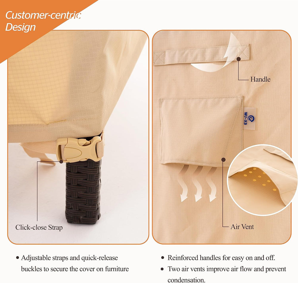 WJ-X3 Large Patio Furniture Cover, 108W x 84D x 31H Inches, Beige