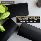 DailyWatch | Personalized Watch Roll Travel Case For 4 Watches - Handmade Genuine Leather Travel Case With Custom Engraving of Name or Initials - Black Green