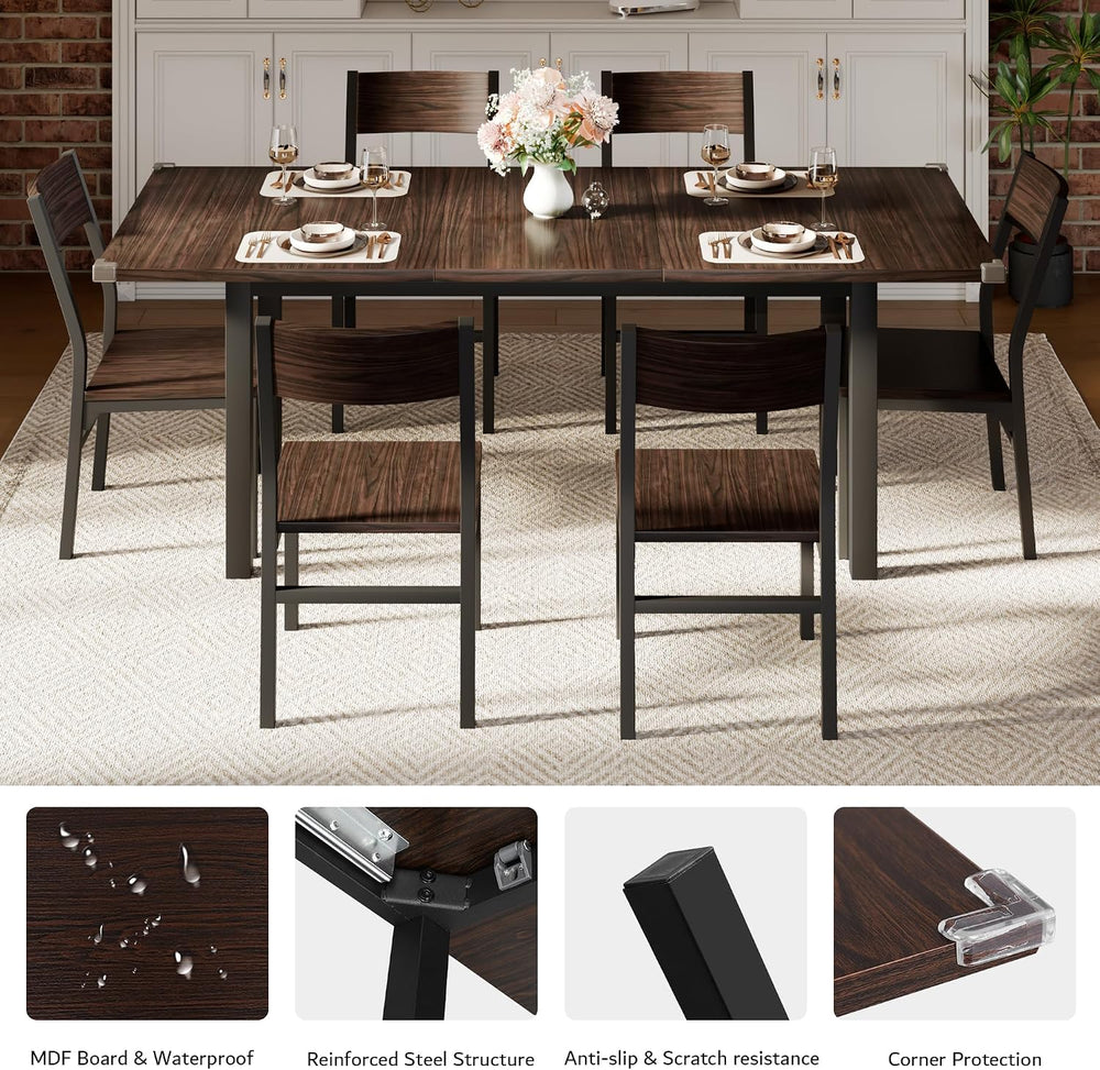 iPormis 7 Pieces Dining Table & Chairs Set for 4-6, 63" Extendable K...