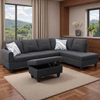 Sectional Couches for Living Room with Movable Chaise & Storage Ottoman - 97.5" Linen L Shaped Couches for Living Room Apartment, 4 Seat Home Furniture Modular Sectional Sofas, Black Grey