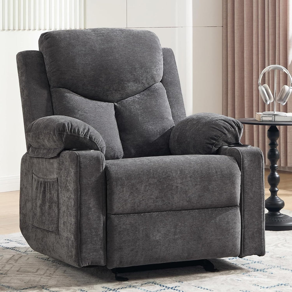 Overstuffed Velvet Electric Rocker Recliner Chair with 8 Point Vibration Massage Glider Recliner Sofa Featuring Cup Holders for Living Room Bedroom