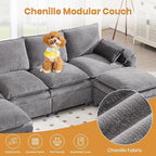 130" U Shaped Modular Sectional Sofa, Couch with Ottoman Storage, Chenille Cloud Couch with Plush Deep Seating for Living Room, Bedroom (Light Grey, 7 Seat)