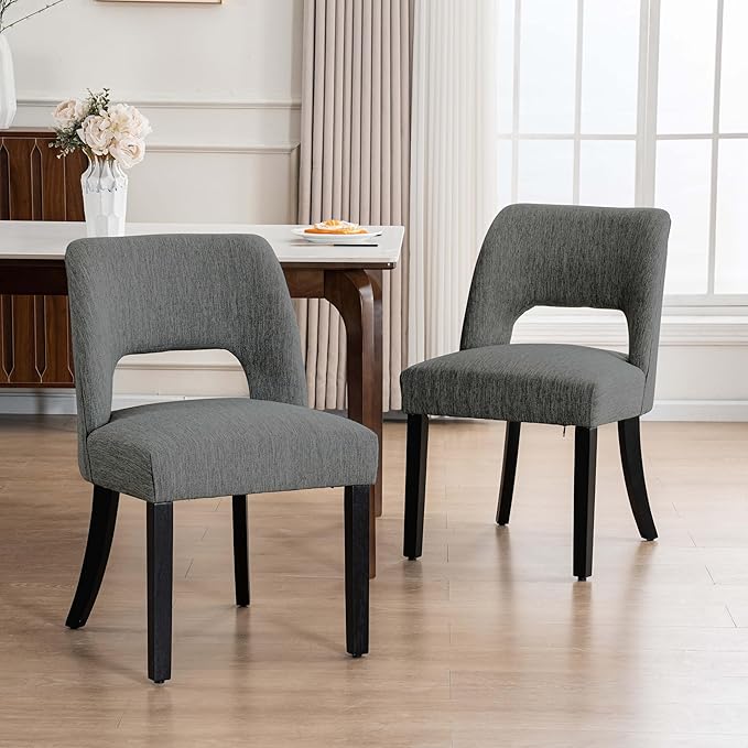 VKNOW Wooden Dining Chairs Set of 2, Modern Fabric Upholstered Dining Room Ch...