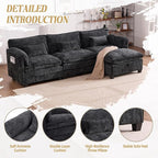 Ball & Cast Modular Sectional Sofa,Comfy Cloud Couch with Movable Storage Ottoman,L Shaped Sectional Sofa W/USB Charging Port,Phone Holder and Side Pocket,Chenille Fabric,for Living Room,Black,109"