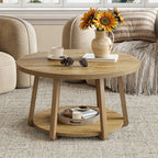 LITTLE TREE Round Coffee Table, 2-Tier Center Table with Storage | Wooden Legs, 31.5 Dia. x 19.6 H Inches, Easy Assembly, Circle Coffee Tables for Living Room, Bedroom