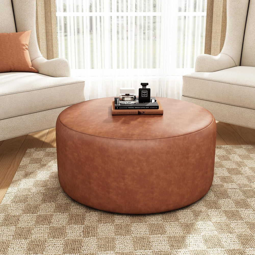 Merax 30.25" Modern Upholstered Round PU Leather Ottoman, Multifunctiona...