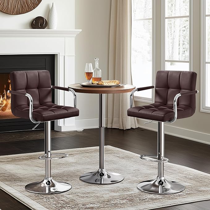 Yaheetech Bar Stools Set of 2, Adjustable PU Leather Swivel Barstools, Modern...