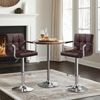Yaheetech Bar Stools Set of 2, Adjustable PU Leather Swivel Barstools, Modern Counter Stools with Back and Footrest, Counter Height Barstools for Bar, Kitchen, Dining Room, Brown